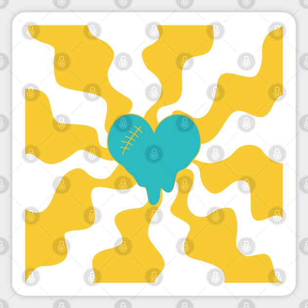 Heart Melt - Turquoise and Yellow Sticker by LAEC